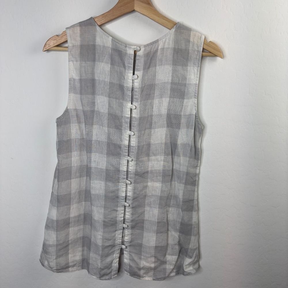 J. Jill Gray and White Gingham Button-Back Sleeveless Shirt